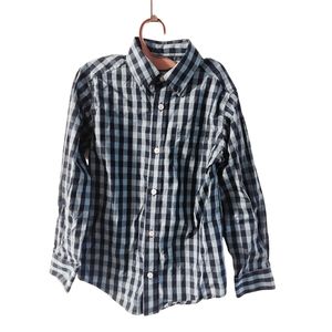 Size 6/7 boys' Shirt dressing shirt Blue pattern squares. Class Club